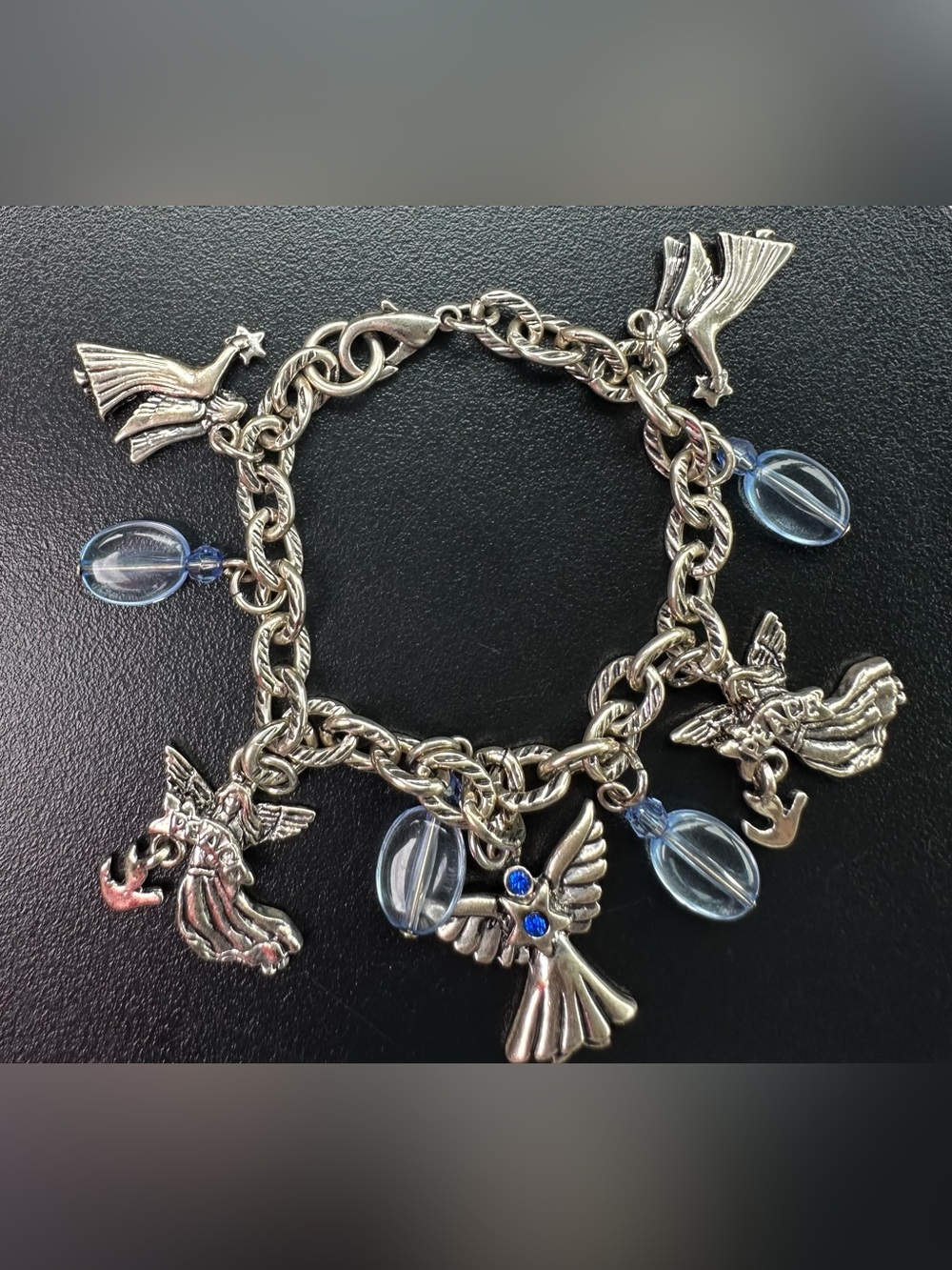 Silver & Blue Guardian Angel Charm Chain Bracelet